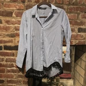 Zara Striped Button Down with Fringe